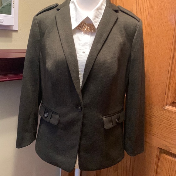 6/$20 The Limited Beautiful Houndstooth Olive Blazer 2 front Pockets EUC Size M - Picture 2 of 16